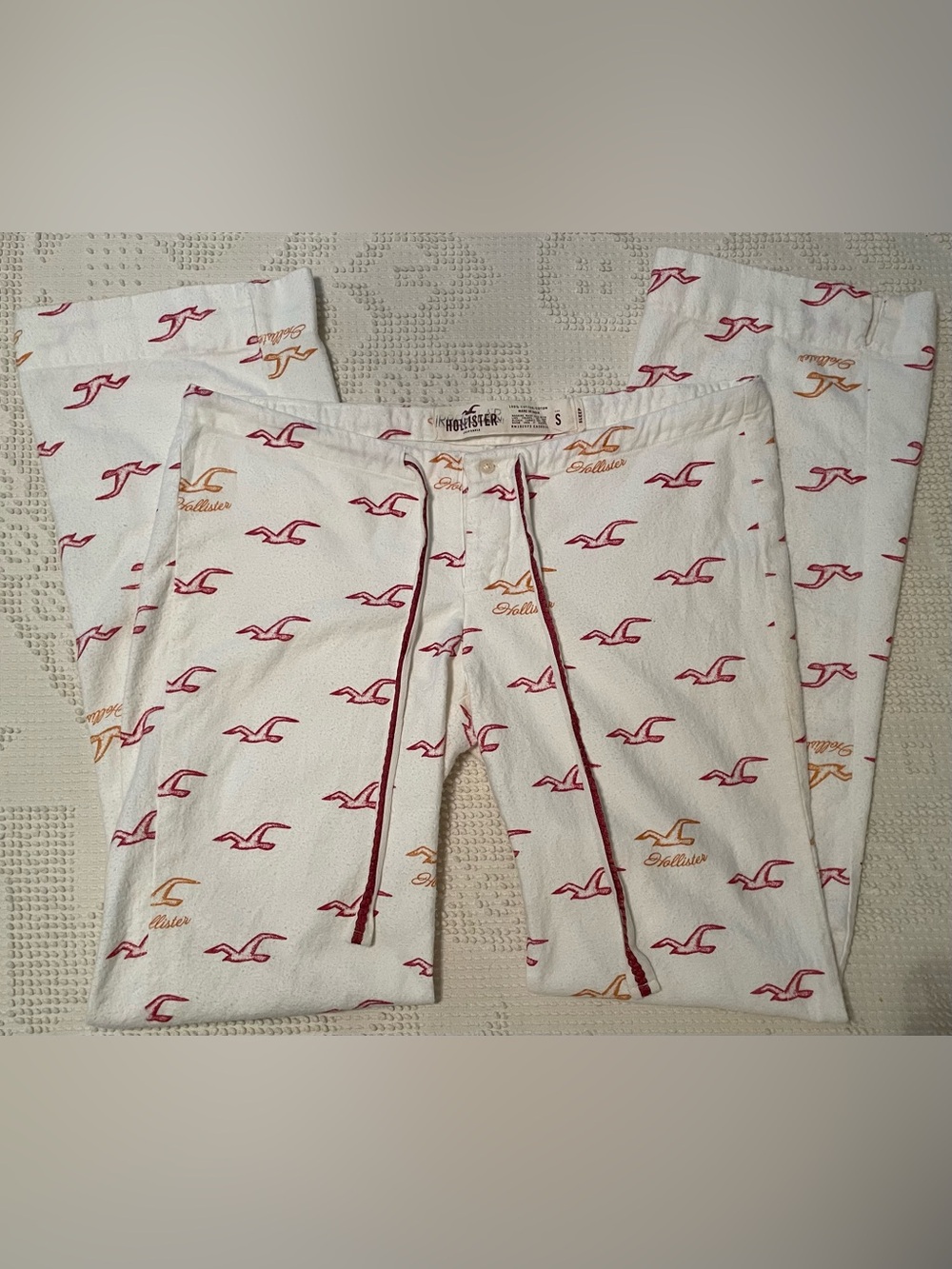 Vintage Hollister Women’s Fleece Seagull Print Pajama Pants - Small - White (Y2K